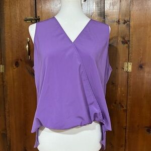 White House Black Market Purple V-Neck Sleeveless Asymmetrical Wrap Blouse